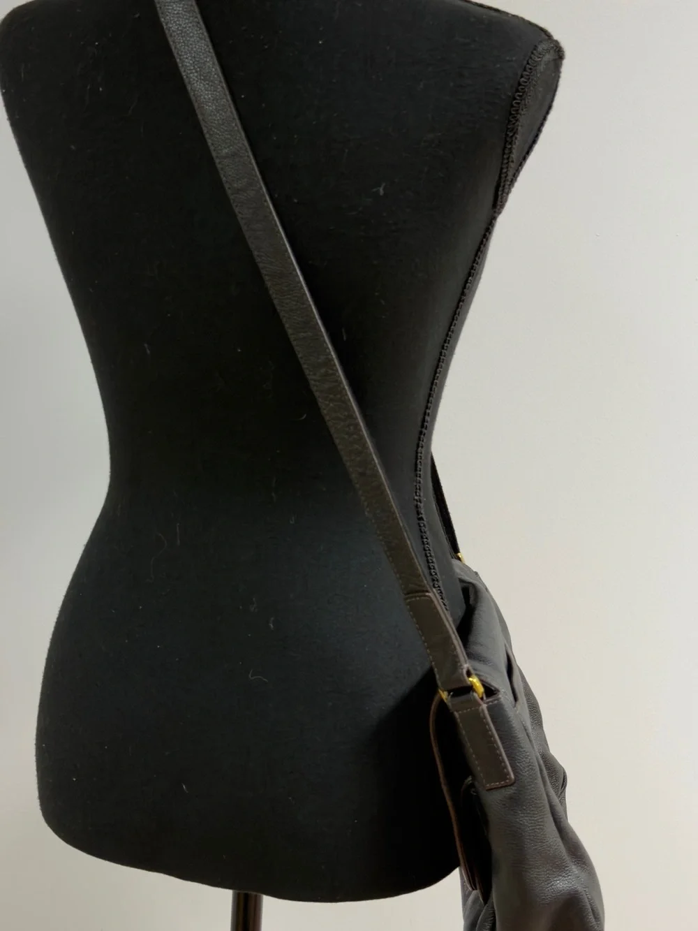 Fossil Peyton Black/Brown Pebbled Leather Double Flap Crossbody Boho Saddle Bag